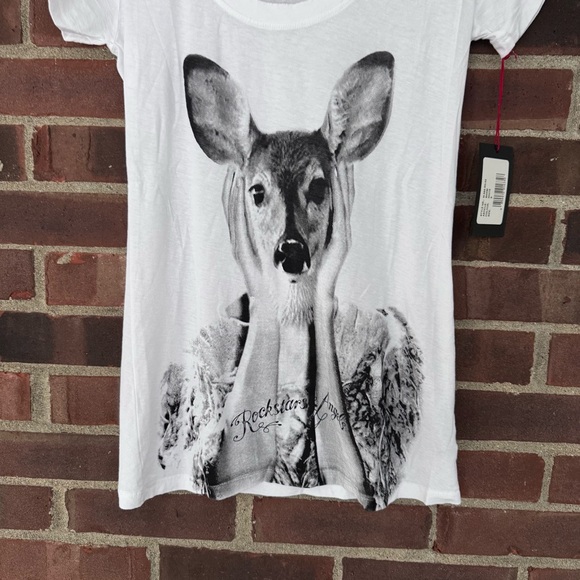 Rockstars & Angels White Deer Head 100% Cotton T Shirt Women’s Small NEW - Picture 3 of 8